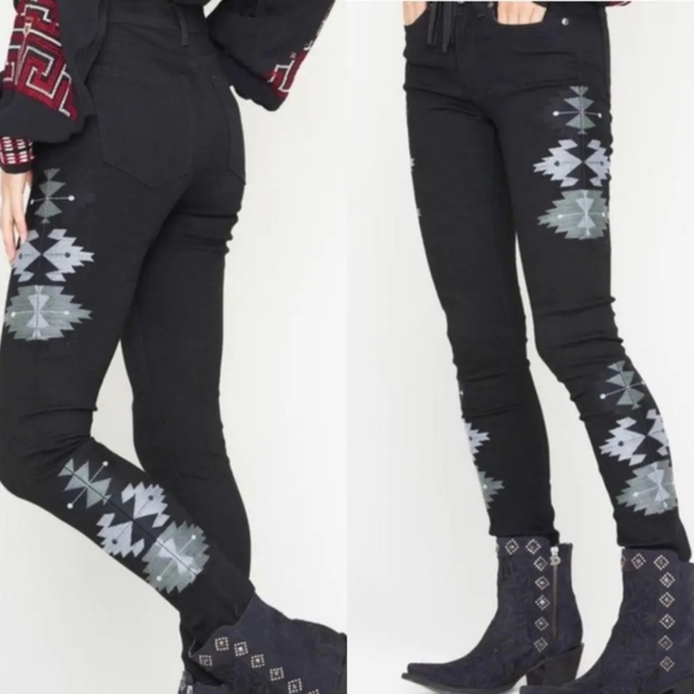 Miss Me Vintage Collection Black Boho Tribal Embroidered Jeans